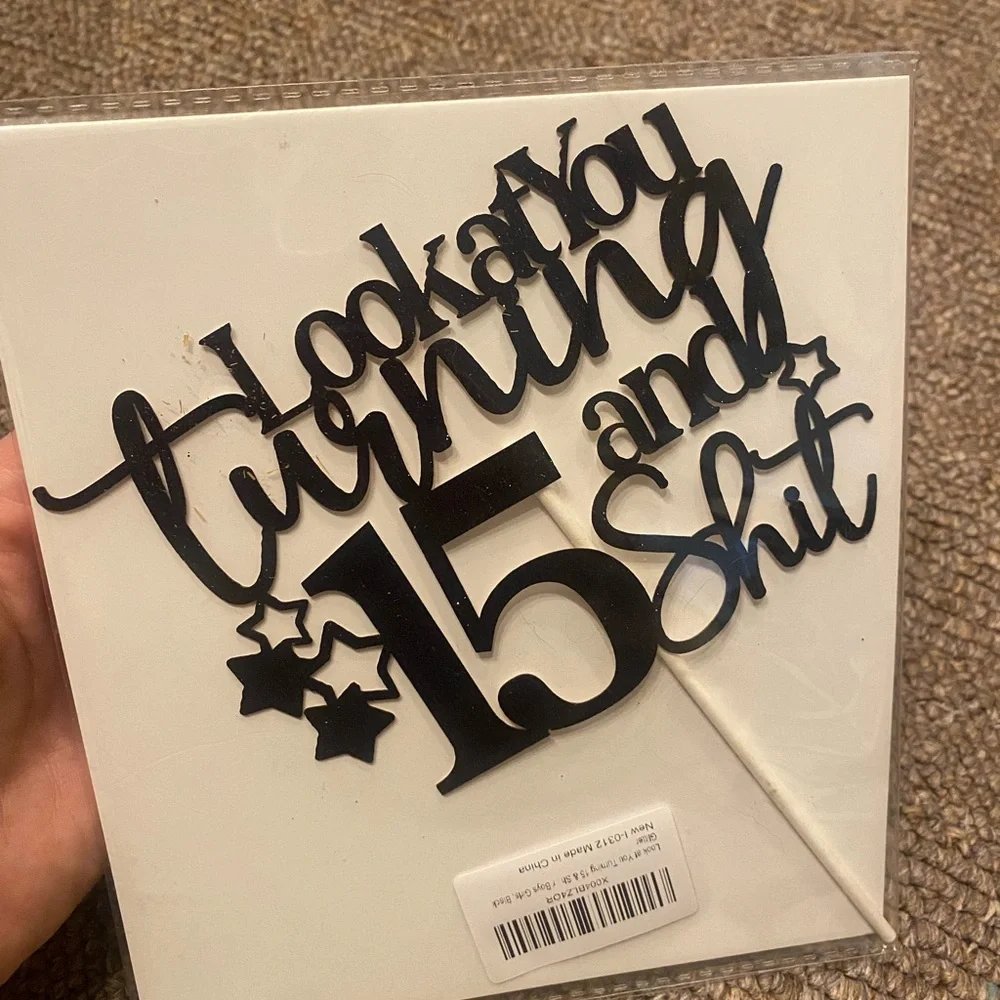 Black Glitter 15th Birthday Cake Topper